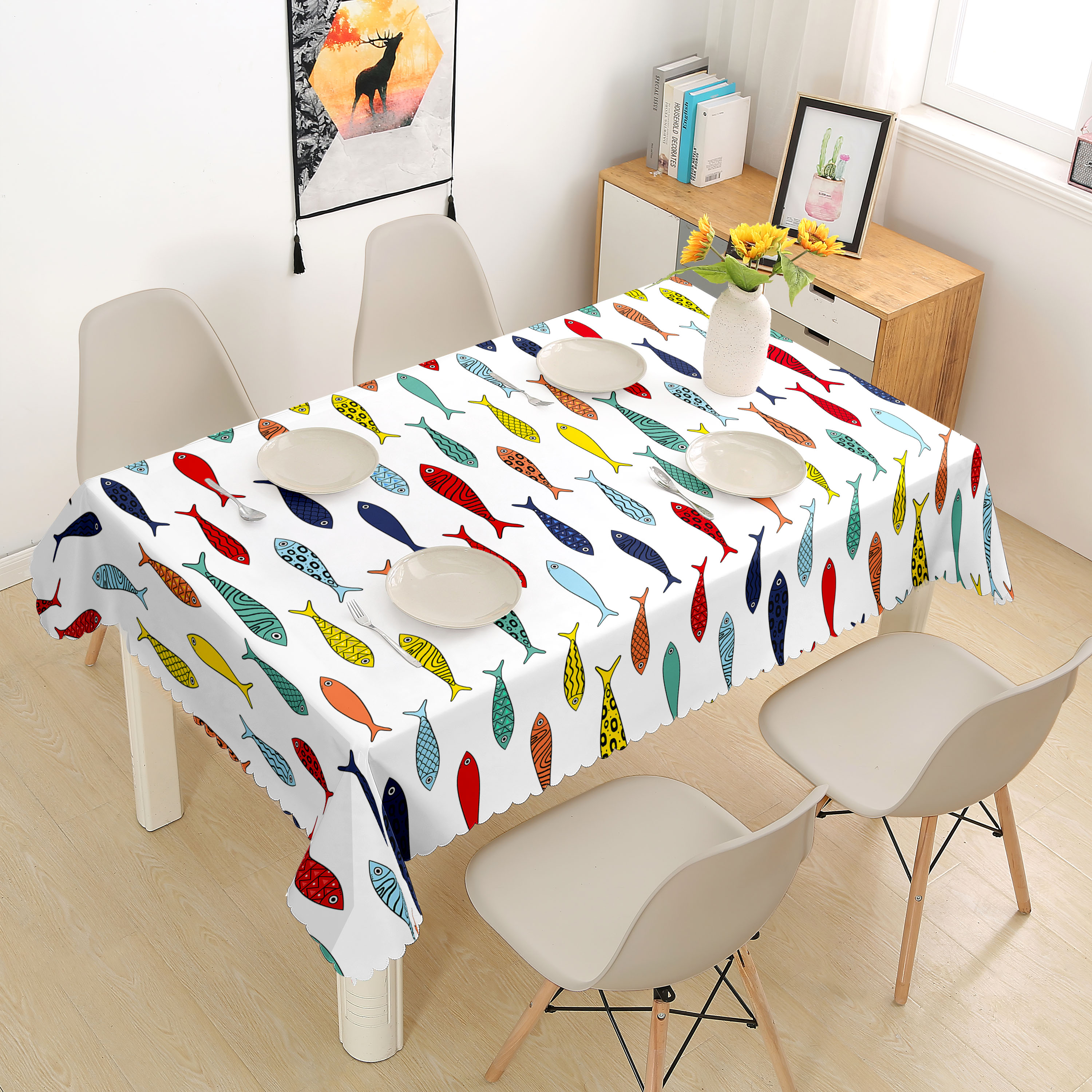 Kitchen Gadgets Japanese - Japanese-Style Cartoon Fish-Themed Tablecloth, Brightly Colored