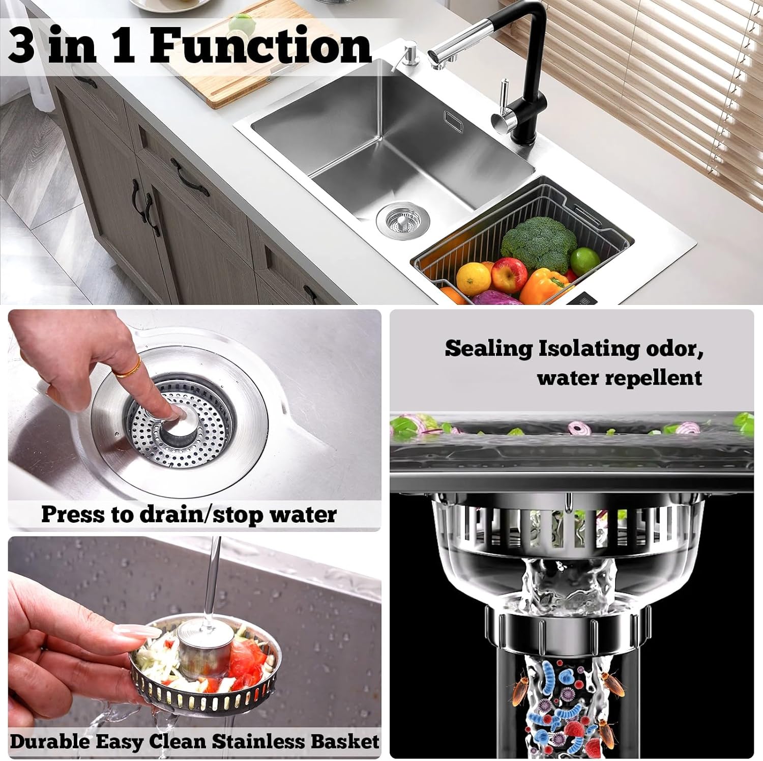 Upgraded 3 in 1 Kitchen Sink D – Stainless Steel Strainer recenzja i cena